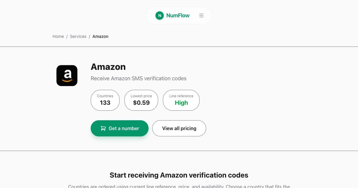 Current NumFlow interface related to Amazon Phone Verification Guide for SMS Codes