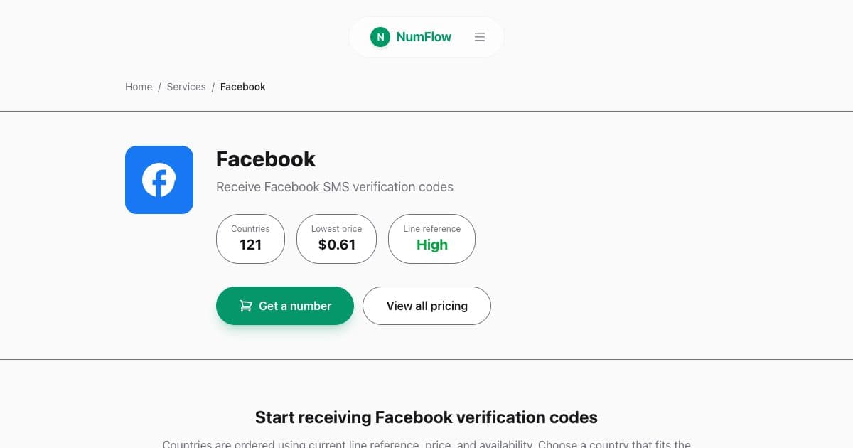 Current NumFlow interface related to Facebook and Instagram SMS Verification Guide