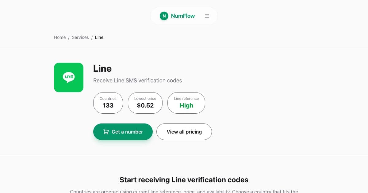 Current NumFlow interface related to LINE Verification Code Guide: Country Format and SMS Timing