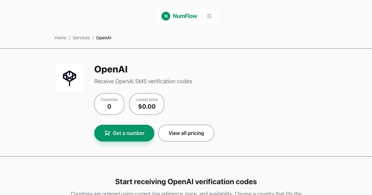 Current NumFlow interface related to OpenAI and ChatGPT Phone Verification Guide