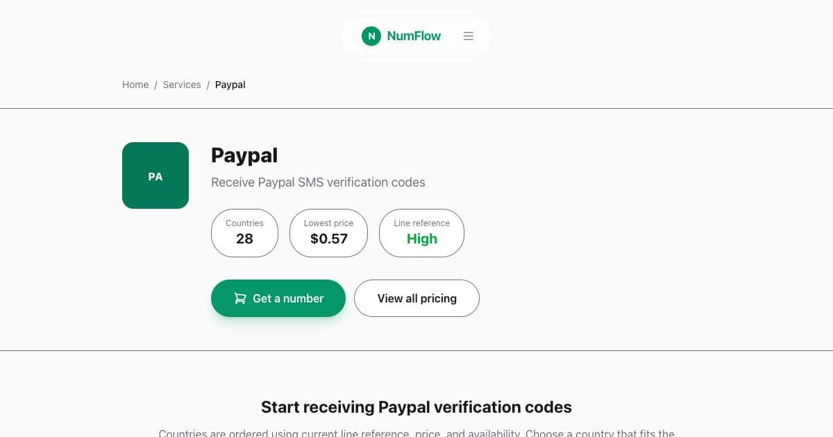Current NumFlow interface related to PayPal Phone Verification: Country and Recovery Considerations