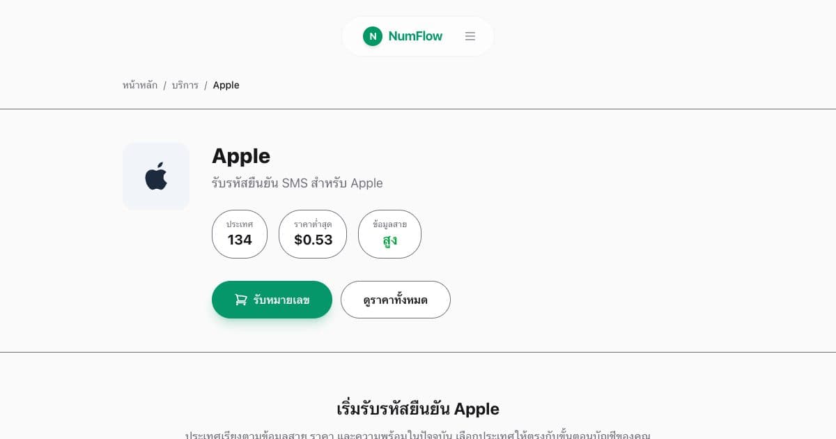 หน้า NumFlow ปัจจุบันที่เกี่ยวข้องกับ คู่มือรหัส Apple ID: SMS และข้อจำกัดการกู้คืน