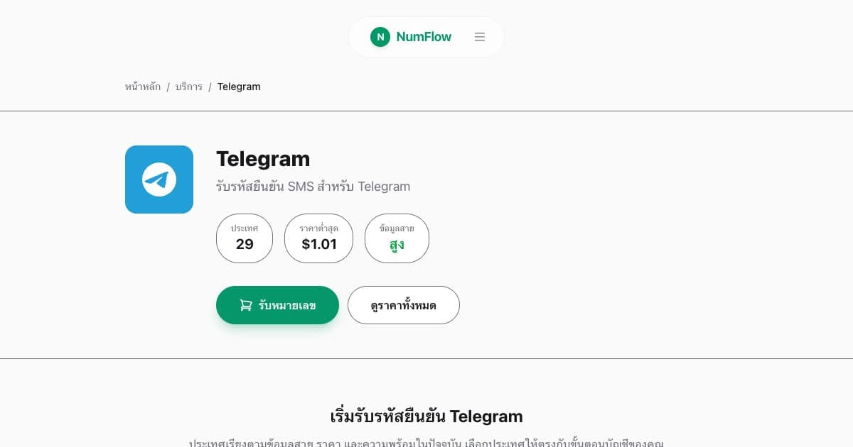 หน้า NumFlow ปัจจุบันที่เกี่ยวข้องกับ ไม่ได้รับรหัส Telegram: สิ่งที่ควรตรวจก่อนลองใหม่