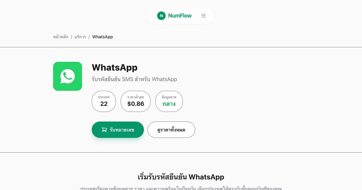 หน้า NumFlow ปัจจุบันที่เกี่ยวข้องกับ วิธีเลือกวิธียืนยัน WhatsApp
