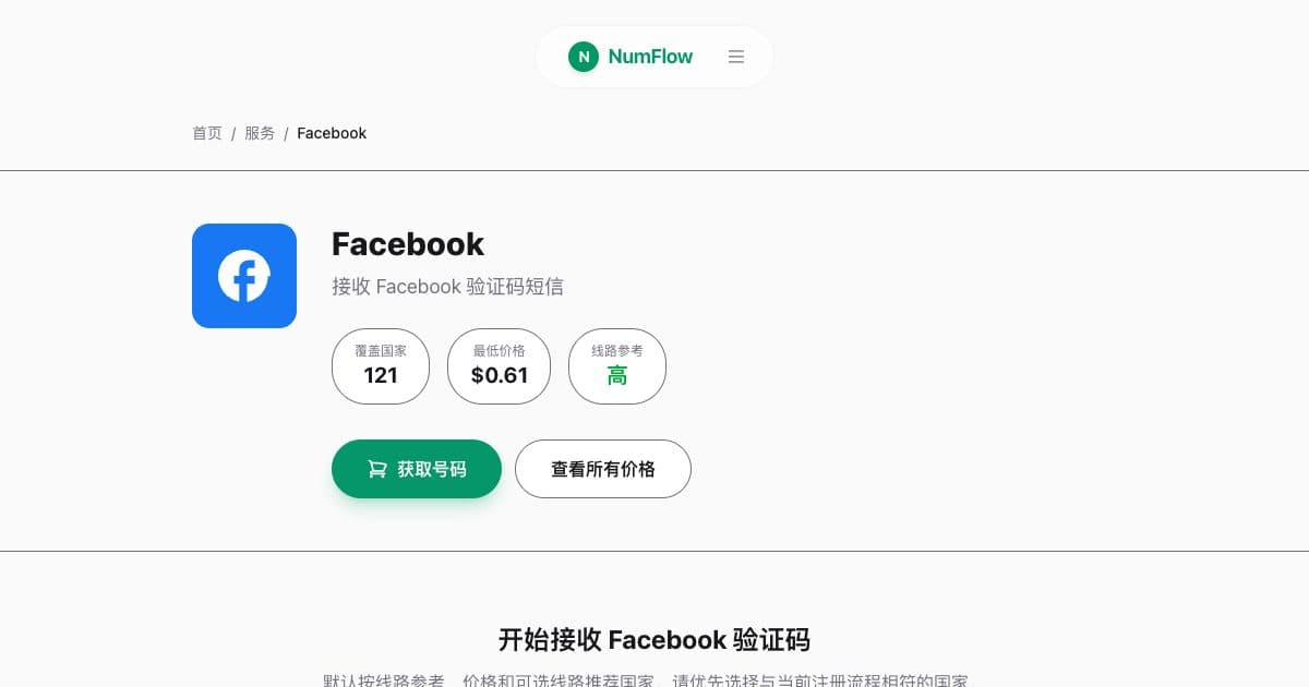 与“Facebook 与 Instagram 短信验证指南”相关的 NumFlow 当前界面